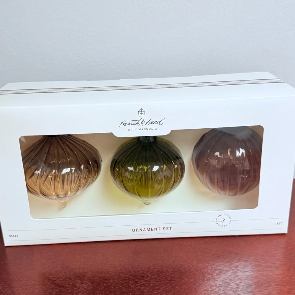 New 3pk Assorted Colored Glass Ornament Set - Hearth & Hand™ with Magnolia